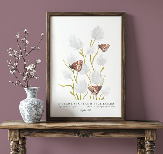 Large Heath British Butterfly, Heritage Fine Art Archival Print - Lydia Hill Designs