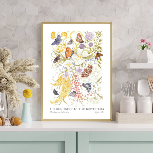 Vulnerable British Butterflies Heritage Fine Art Print - Lydia Hill Designs