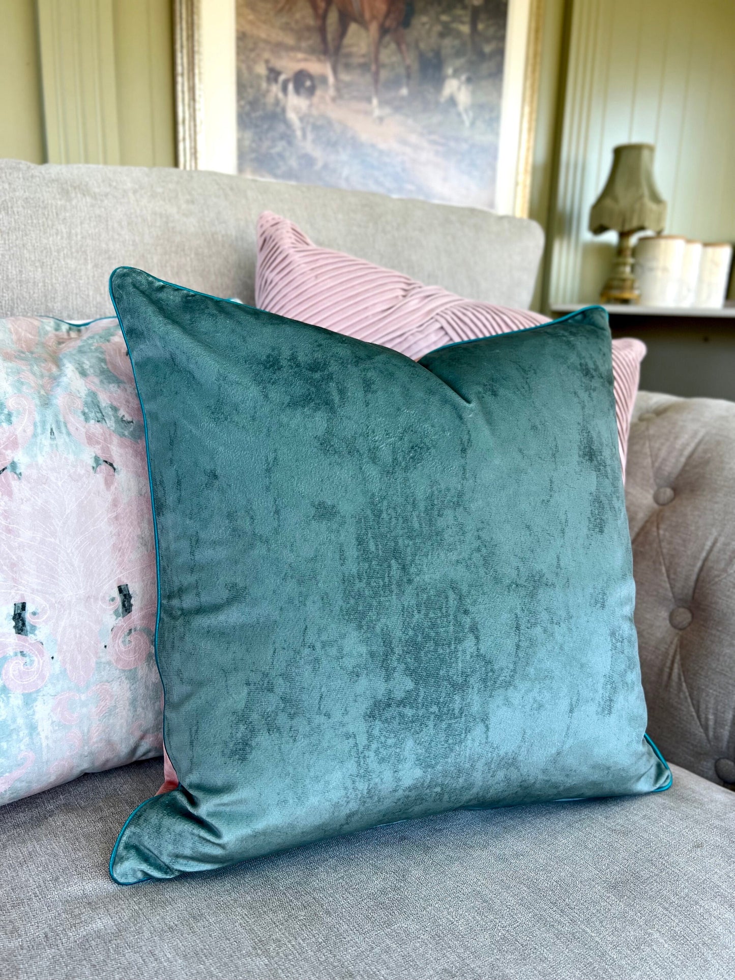 Copperfield Butterfly Cushion Cover With Green Piping