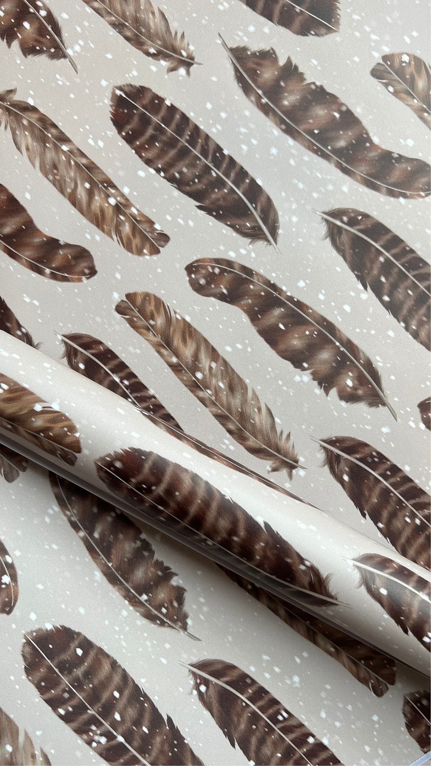 Snowy Feather Wrapping Paper Sheet - Christmas Gift Wrap - Birthday Wrapping Paper - Nature Owl Bird Snowflake Wrap