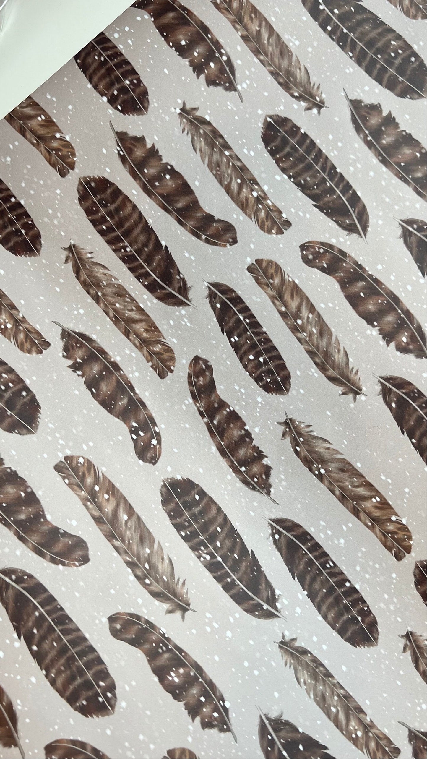 Snowy Feather Wrapping Paper Sheet - Christmas Gift Wrap - Birthday Wrapping Paper - Nature Owl Bird Snowflake Wrap