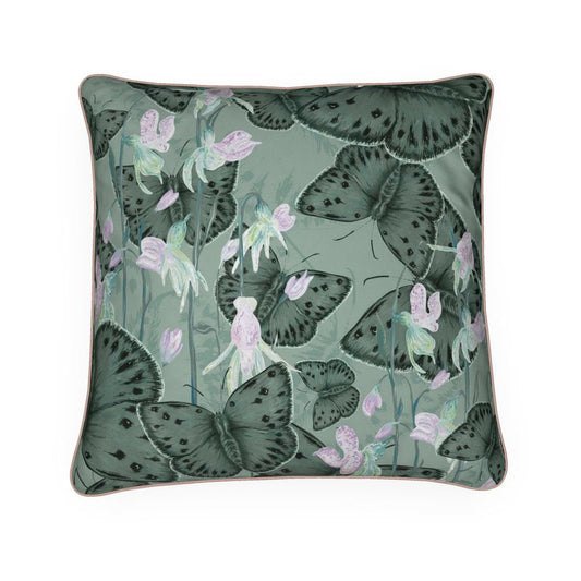 Copper Ghost Butterfly Texture Velvet Cushion Cover With Rose Piping