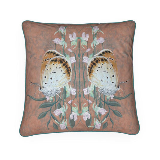 Copperfield Butterfly Cushion Cover With Green Piping