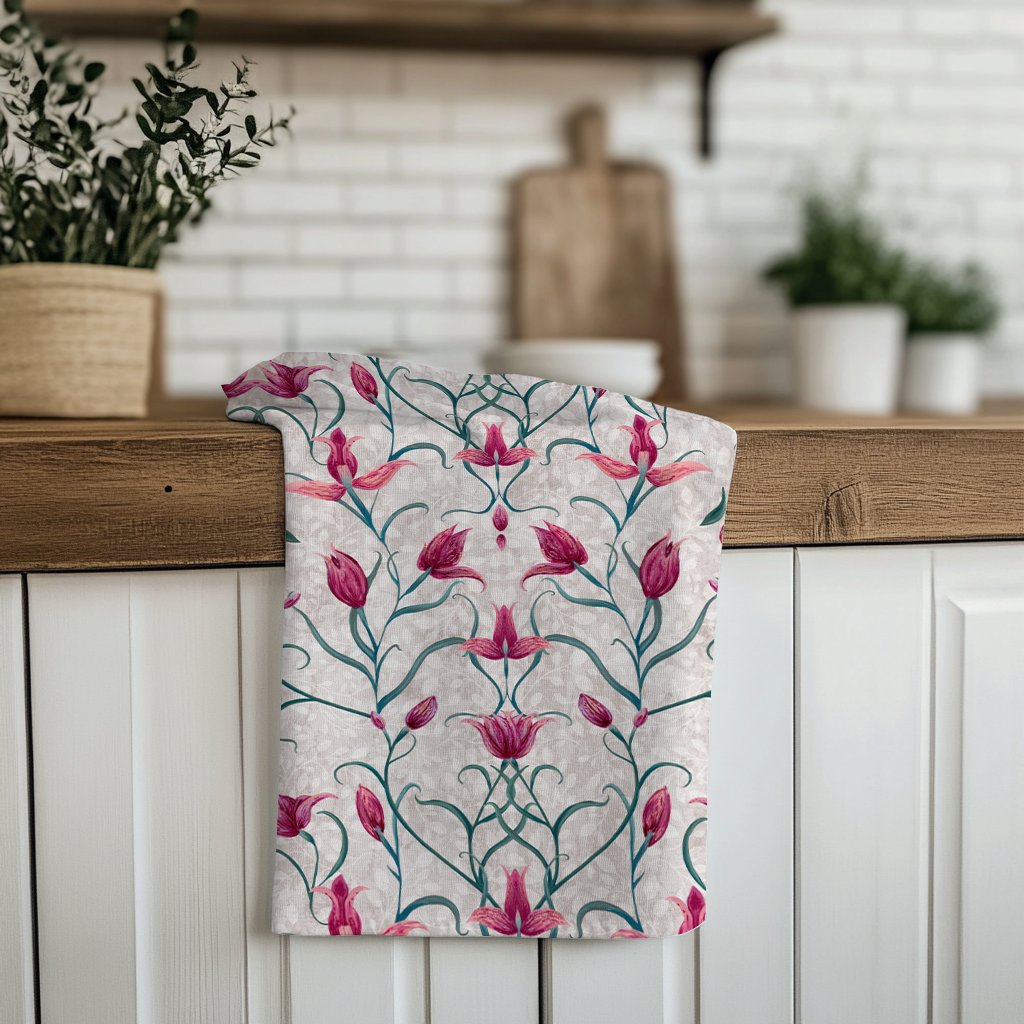 Red Helleborine 100% Cotton Tea Towel