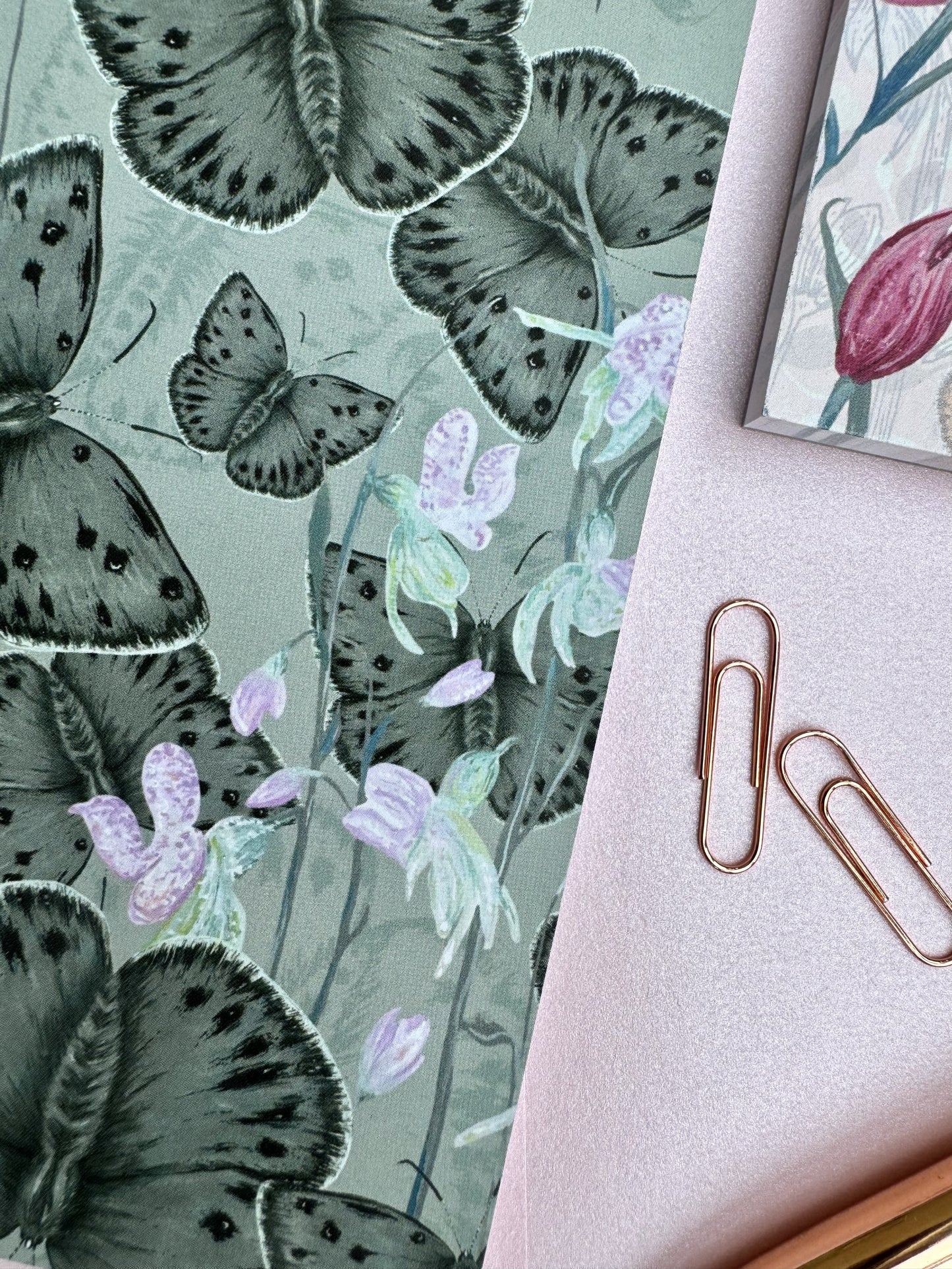 A5 Copper Ghost Butterfly Luxury Patterned & Lined Notebook