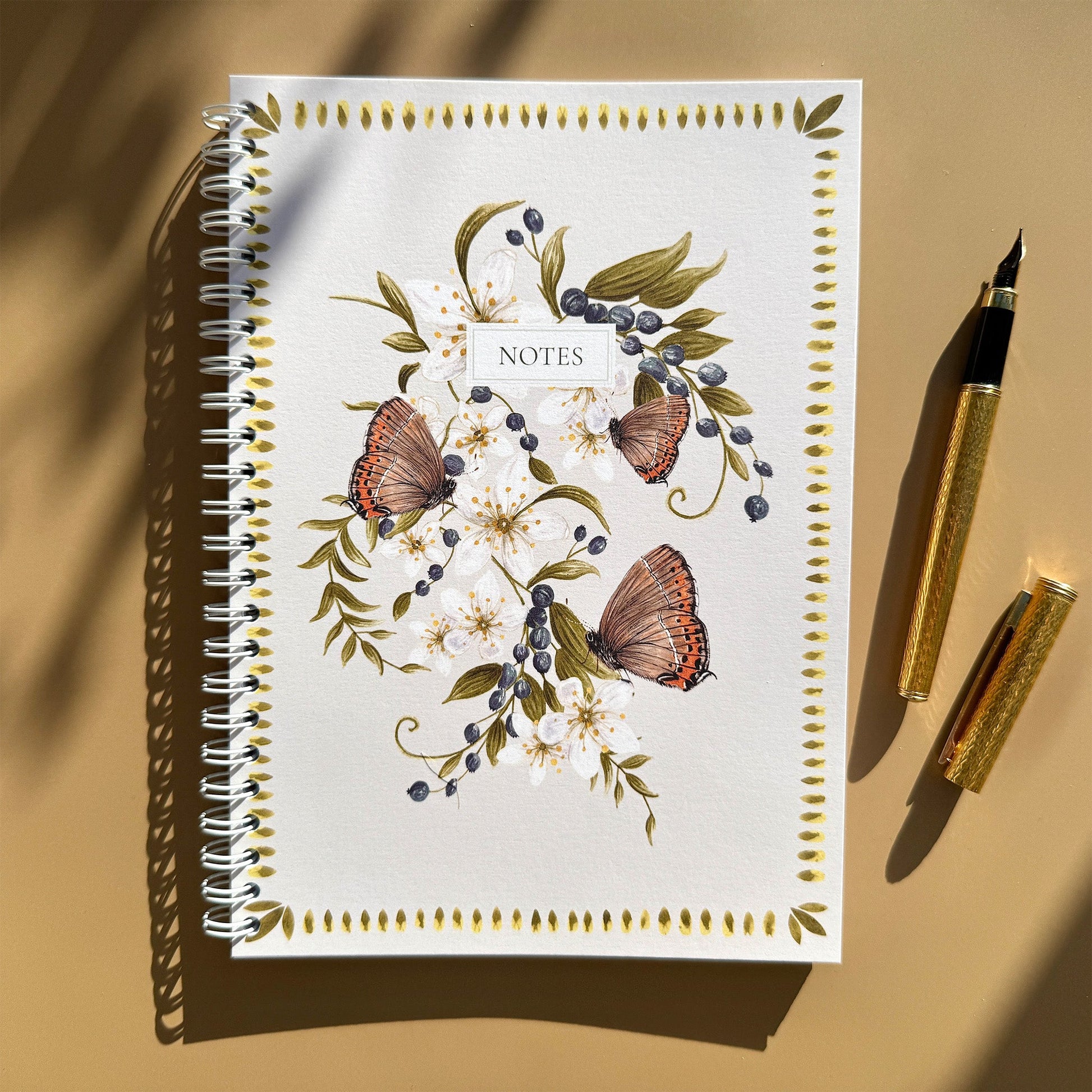 A5 Black Hairstreak British Butterfly Patterned & Lined Spiral Heritage Notebook - Lydia Hill Designs