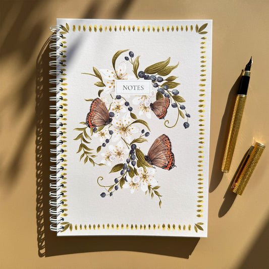 A5 Black Hairstreak British Butterfly Patterned & Lined Spiral Heritage Notebook - Lydia Hill Designs