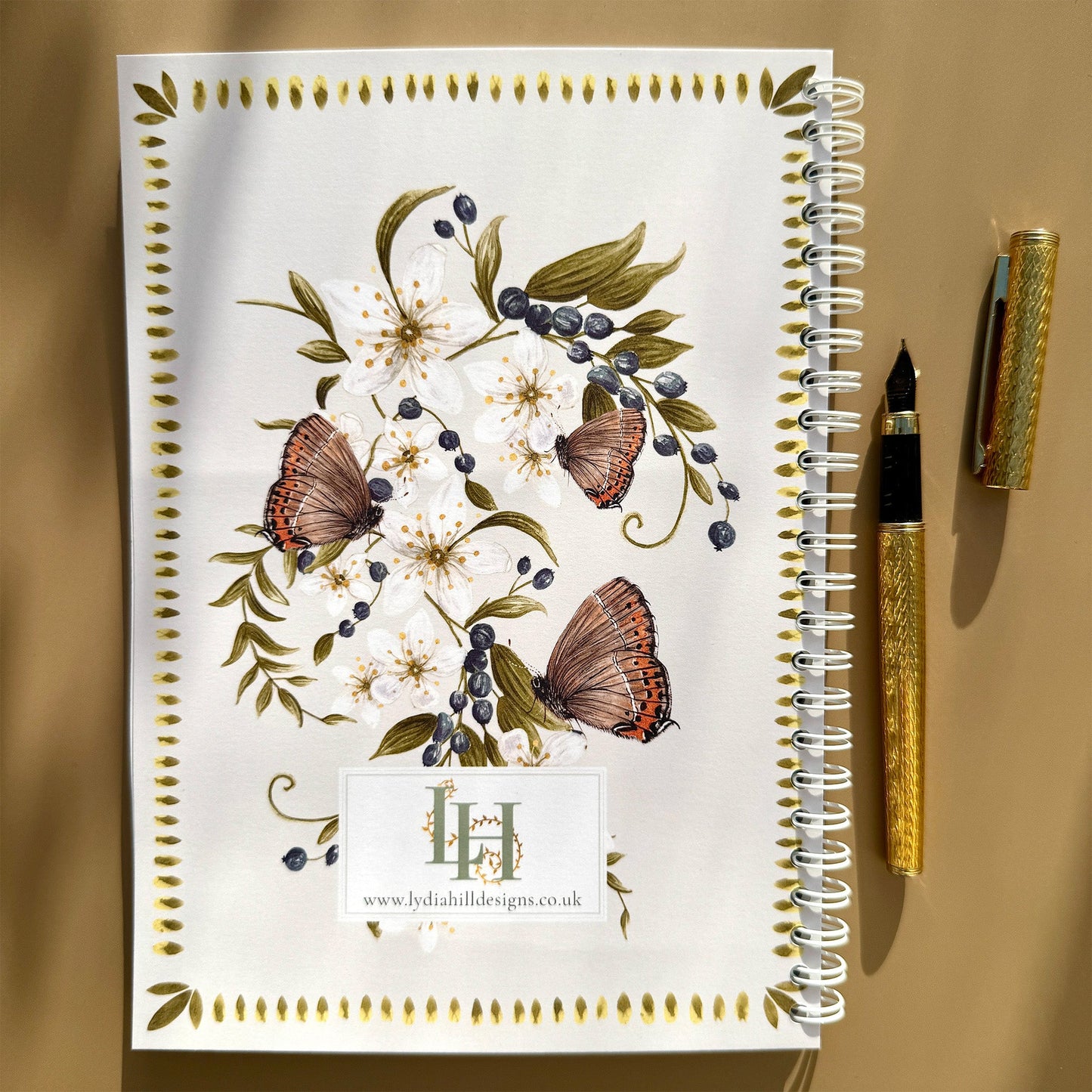 A5 Black Hairstreak British Butterfly Patterned & Lined Spiral Heritage Notebook - Lydia Hill Designs