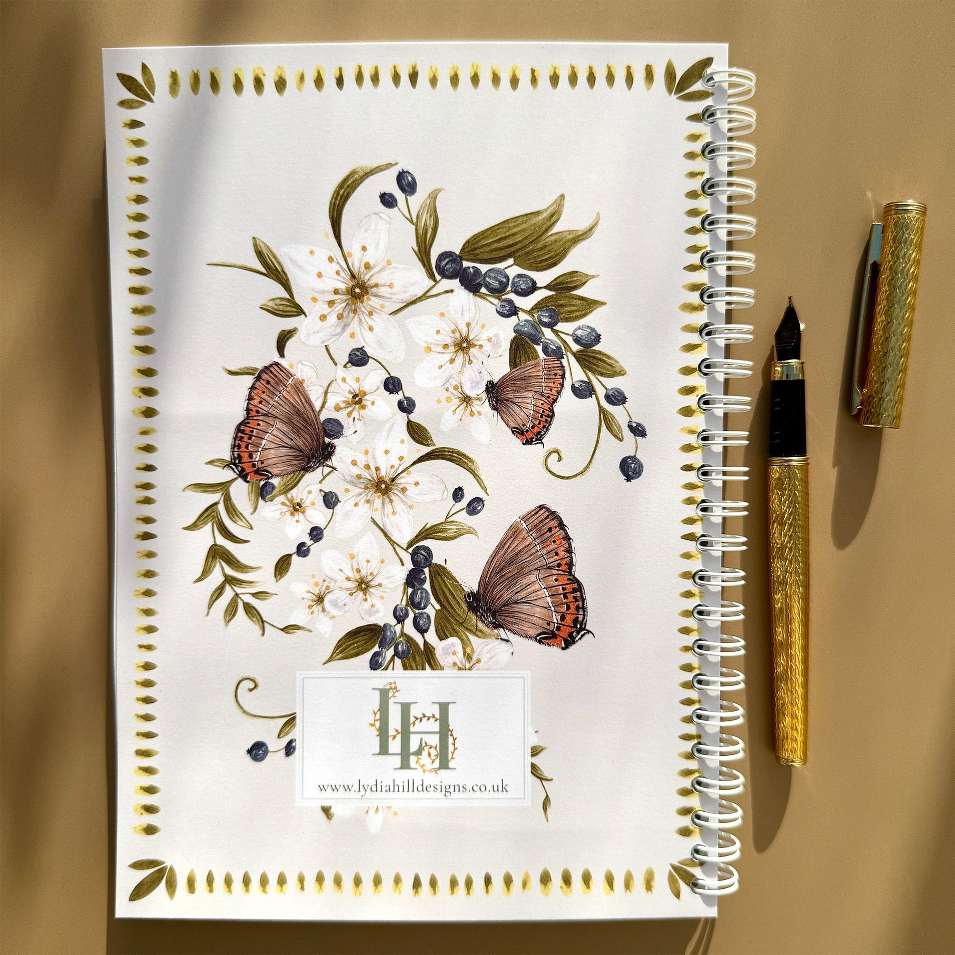 A5 Black Hairstreak British Butterfly Patterned & Lined Spiral Heritage Notebook - Lydia Hill Designs