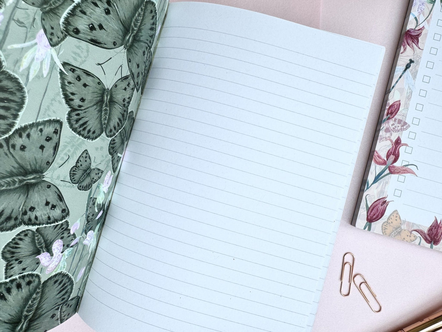 A5 Copper Ghost Butterfly Luxury Patterned & Lined Notebook - Lydia Hill Designs