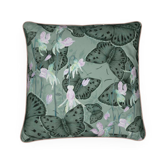 Copper Ghost Butterfly Texture Velvet Cushion Cover With Rose Piping - Lydia Hill Designs