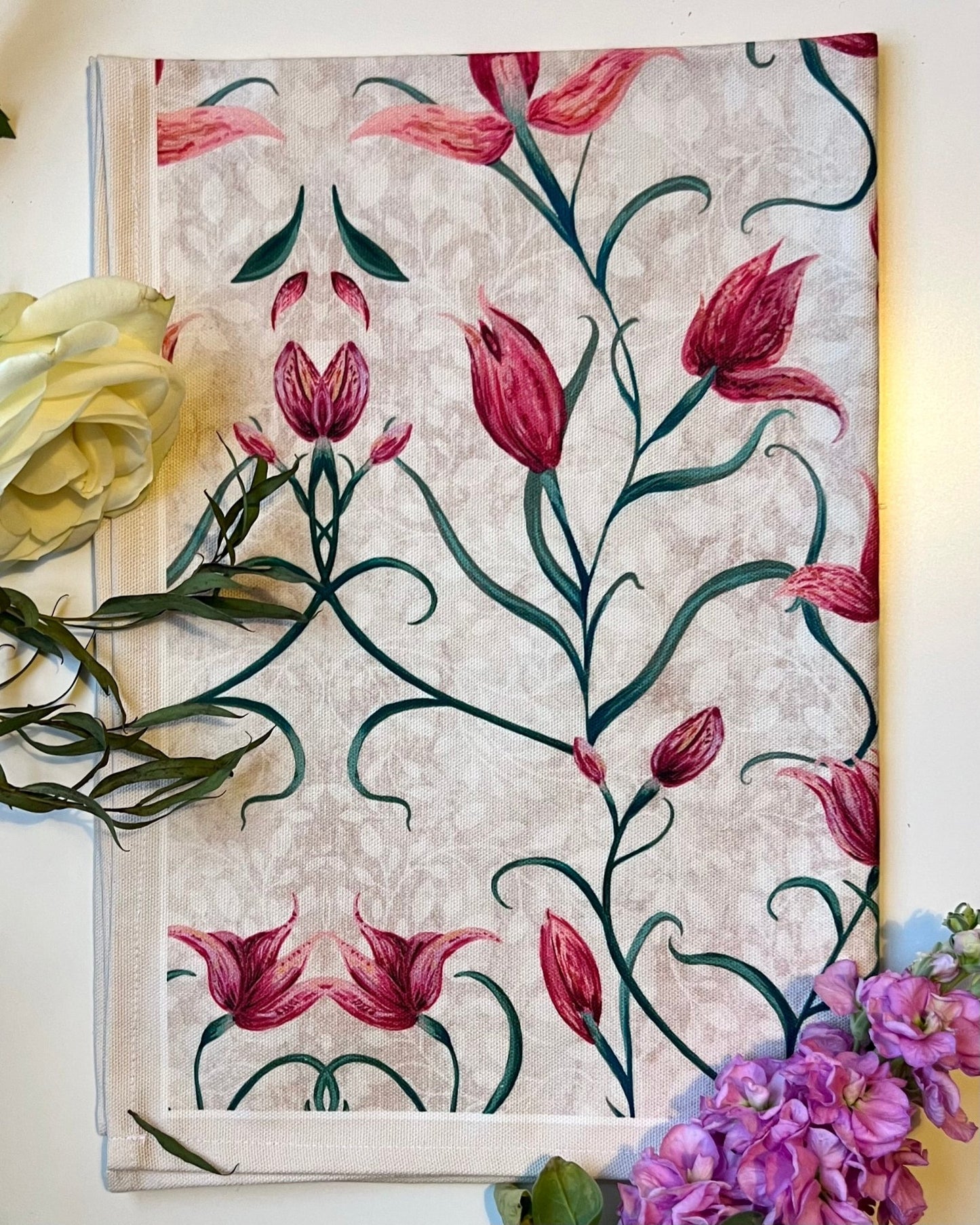 Red Helleborine 100% Cotton Tea Towel - Lydia Hill Designs