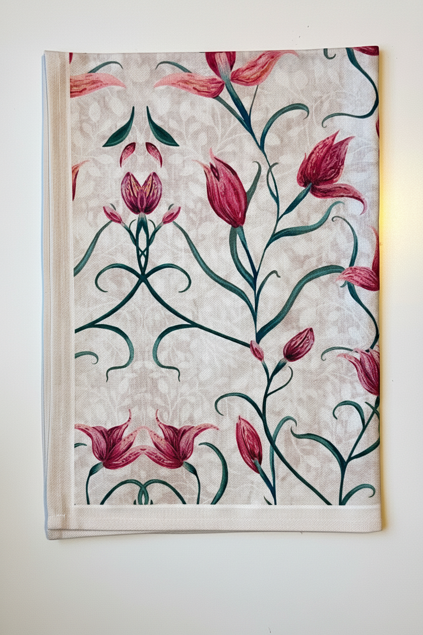 Red Helleborine 100% Cotton Tea Towel
