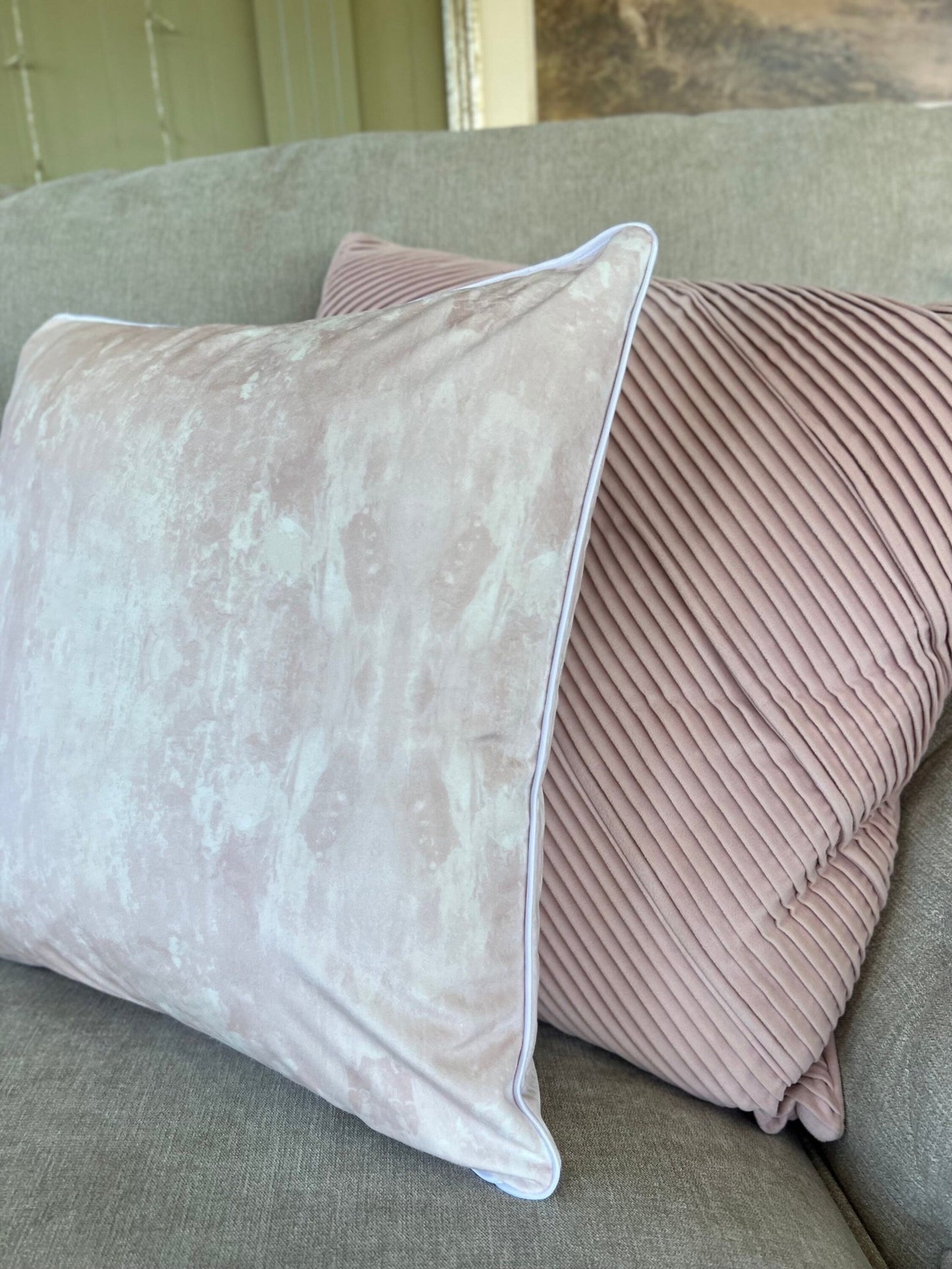 Abstract History Velvet Cushion Cover With White Piping - Lydia Hill Designs