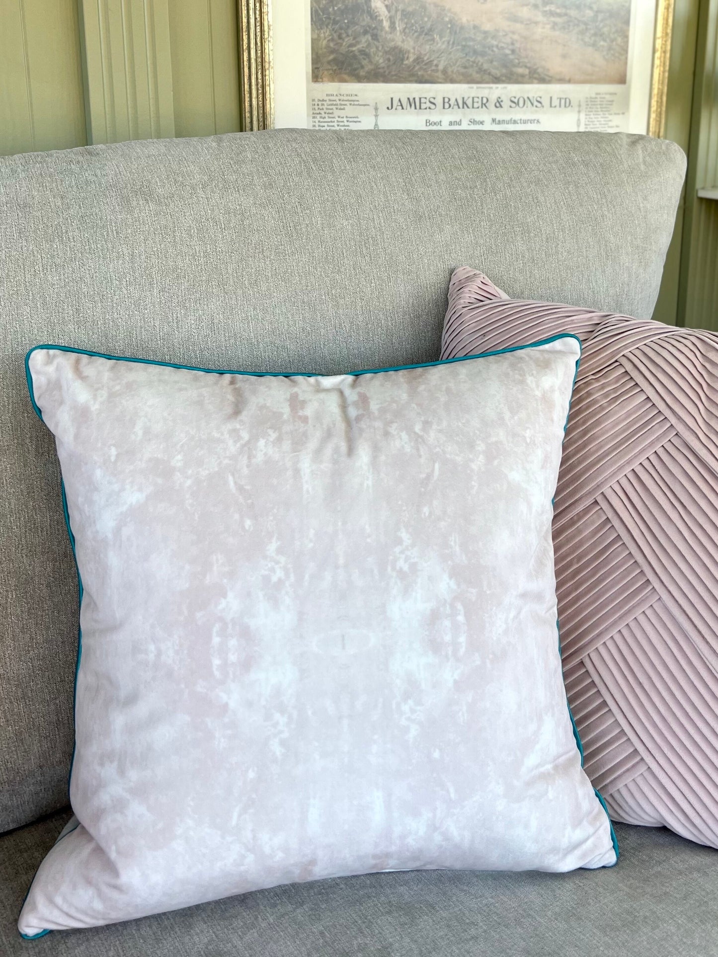 Wintergreen Damask Velvet Cushion Cover With Kingfisher Piping