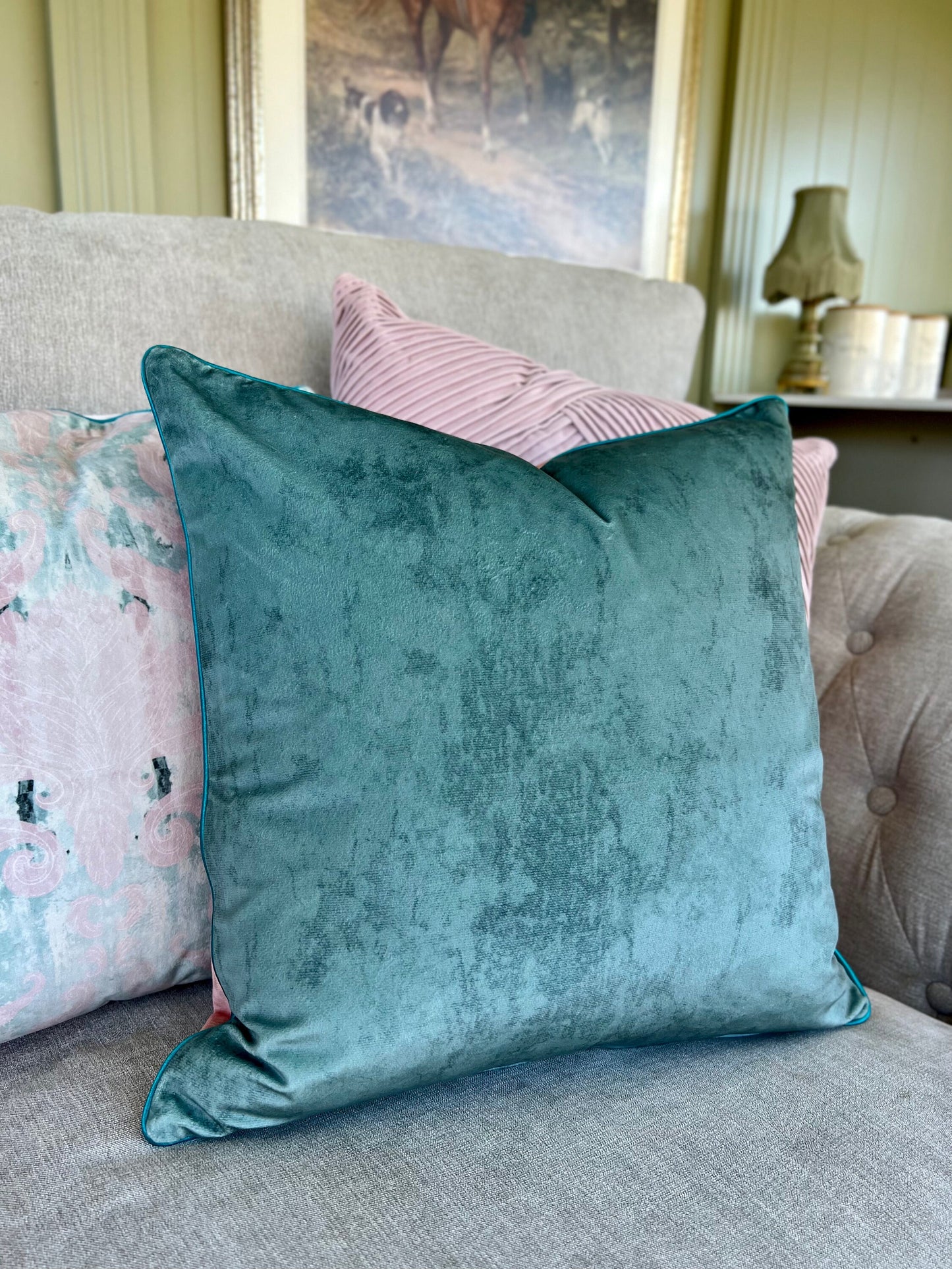 Copper Ghost Butterfly Texture Velvet Cushion Cover With Rose Piping