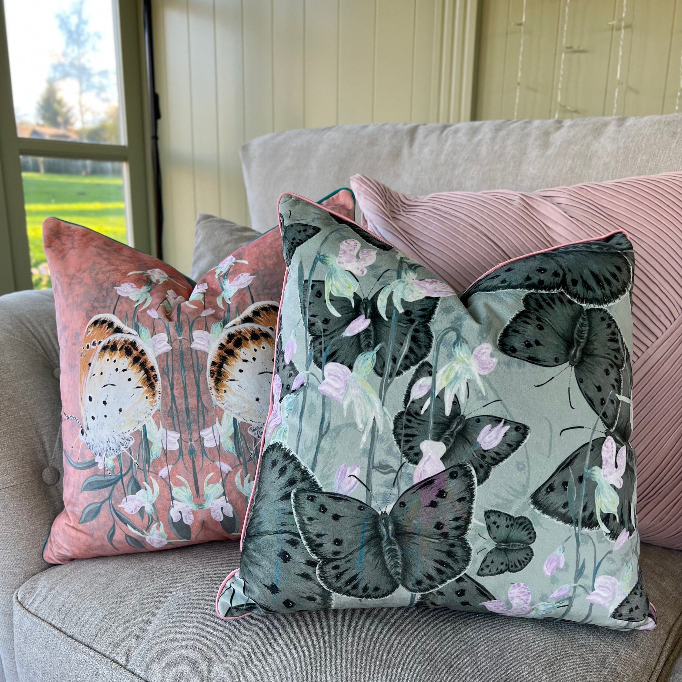 Grey butterfly cushions best sale